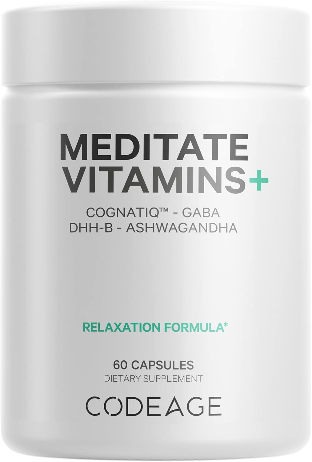 Codeage Meditate Vitaminas+ Suplemento - CognatiQ, DHH-B, GABA, Ashwagandha, Setas Orgánicas, Arándanos - 60 Cápsulas