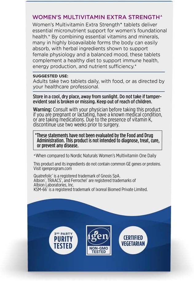 Nordic Naturals Women’s Multivitamin Extra Strength - Multivitamínico para Mujeres - Apoyo para Piel, Cabello, Energía y Huesos - 20 Nutrientes Esenciales - 60 Comprimidos - 30 Dosis