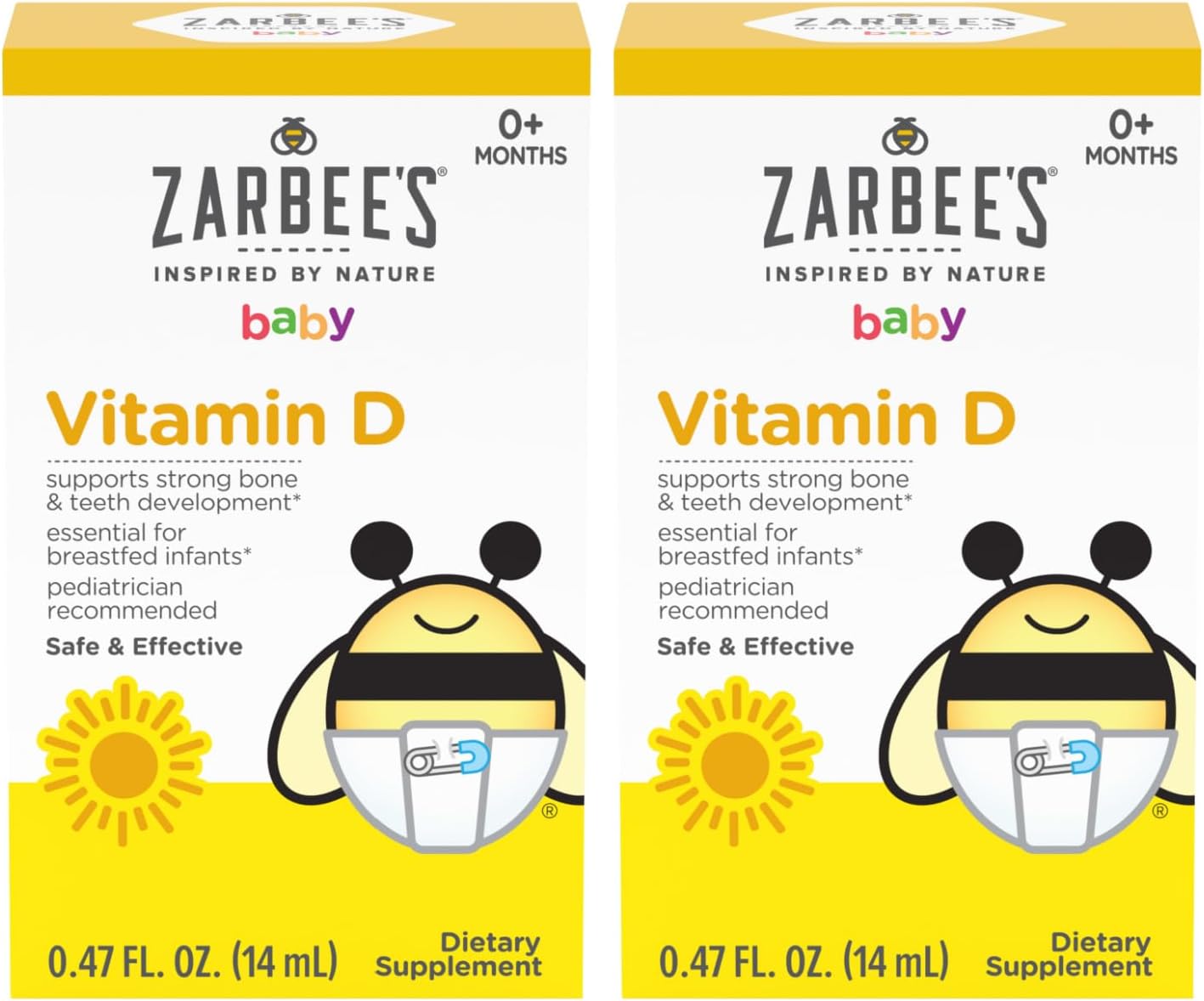 Zarbee's Gotas de Vitamina D3 para Bebés, 400 UI, Pack de 2 frascos de 14 ml
