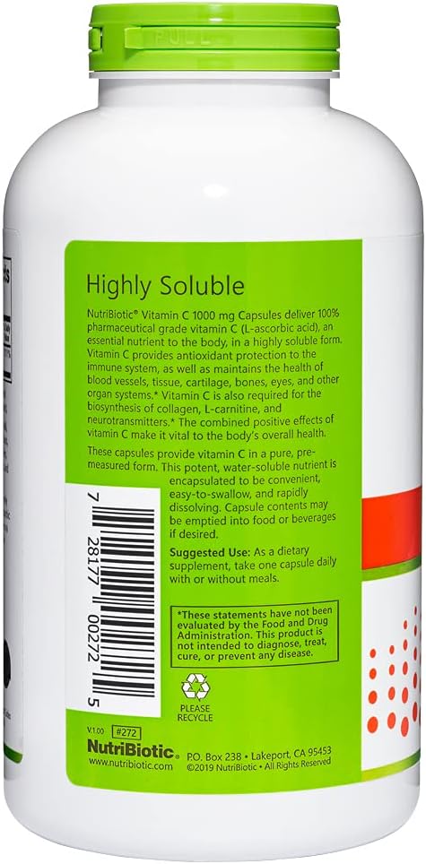 NutriBiotic Vitamina C 1000 mg Cápsulas, 500 unidades