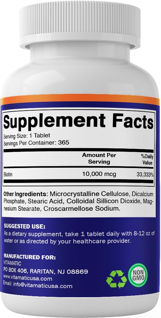 Vitamatic Biotina 10.000 mcg (10 mg) - 365 Comprimidos Veganos - Vitamina B7