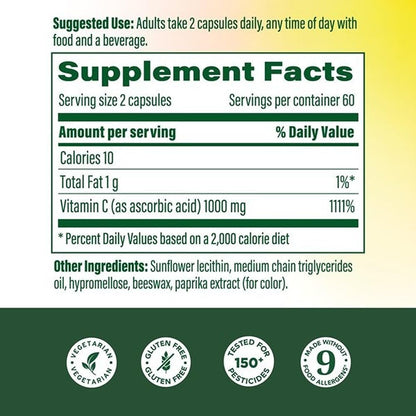 MegaFood Vitamina C Liposomal, 1000 mg por Dosis, 120 Cápsulas