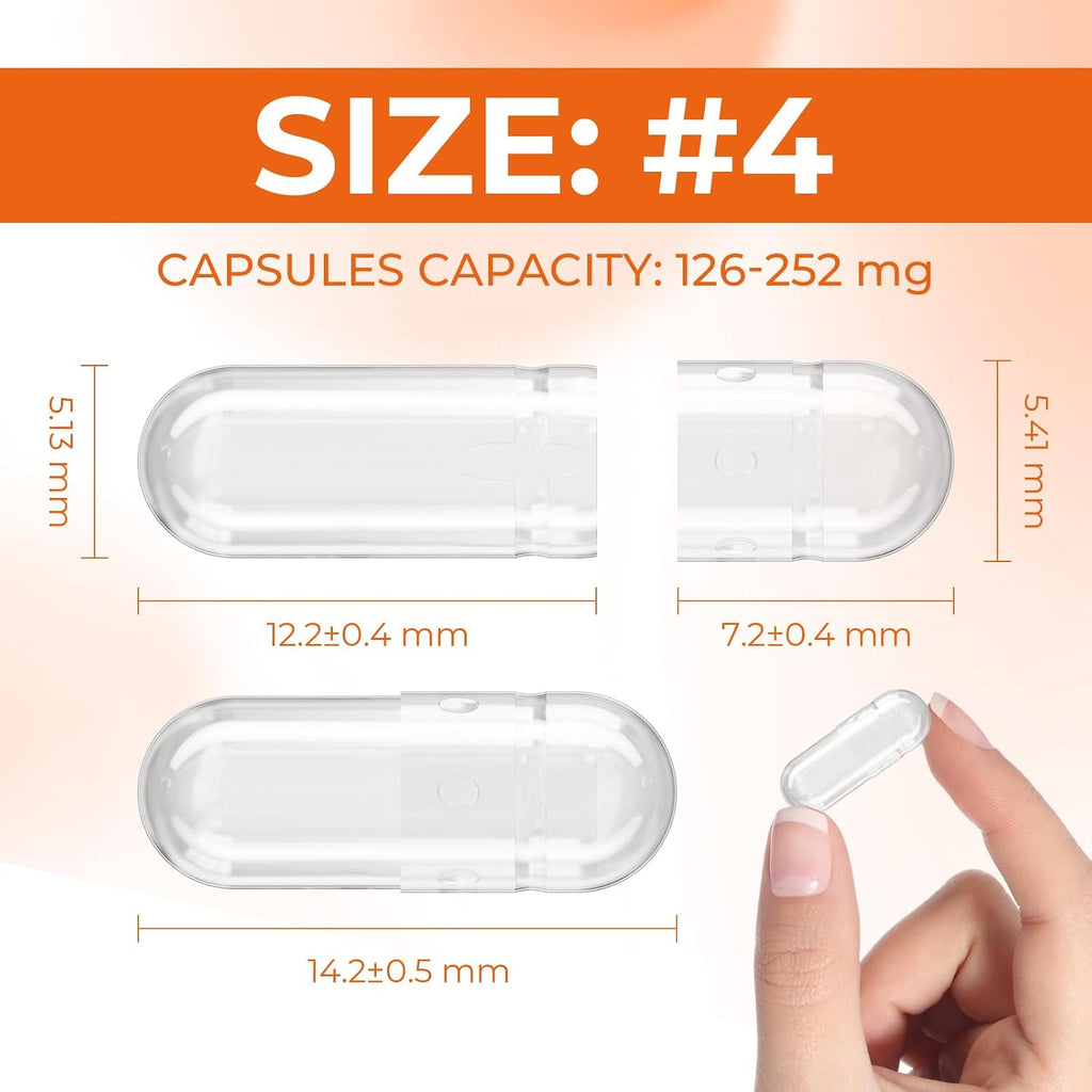 Cápsulas de Gelatina Vacías Tamaño 4 - 100 uds con 2 Cucharas para Rellenar