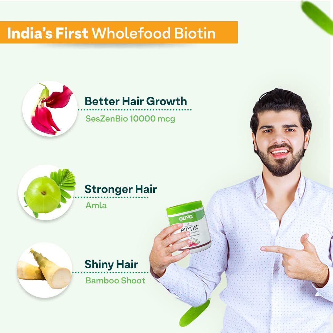 OZiva Polvo de Biotina de Origen Vegetal 10000 μg con Amla | 125 g
