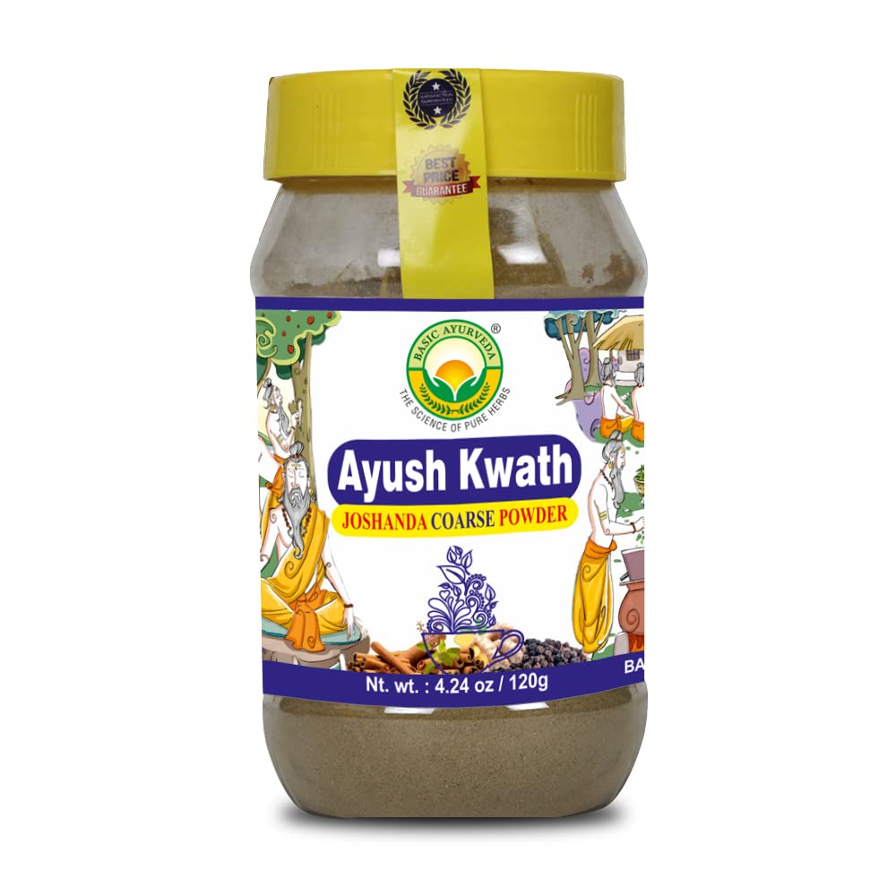 BASIC AYURVEDA Kwath Kadha Polvo Ayurvédico - Mezcla de Especias con Canela, Jengibre y Albahaca Santa - Infusión Herbal Orgánica - 120g