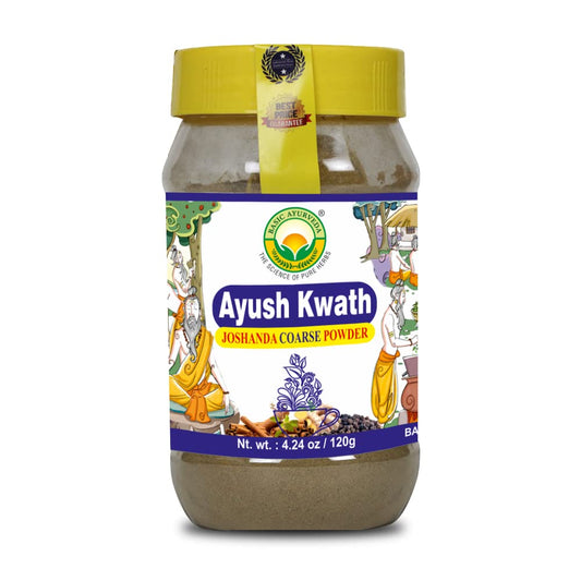 BASIC AYURVEDA Kwath Kadha Polvo Ayurvédico - Mezcla de Especias con Canela, Jengibre y Albahaca Santa - Infusión Herbal Orgánica - 120g