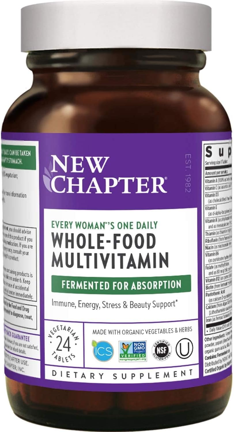 New Chapter Every Woman's One Daily - Multivitamínico para Mujeres Fermentado con Probióticos + Hierro + Vitaminas B + Vitamina D3 + Ingredientes Orgánicos No-GMO, 24 Comprimidos