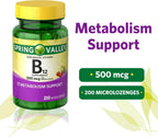 Sublingual B12 500 mcg - Spring Valley - Cherry Flavor - 200 comprimidos