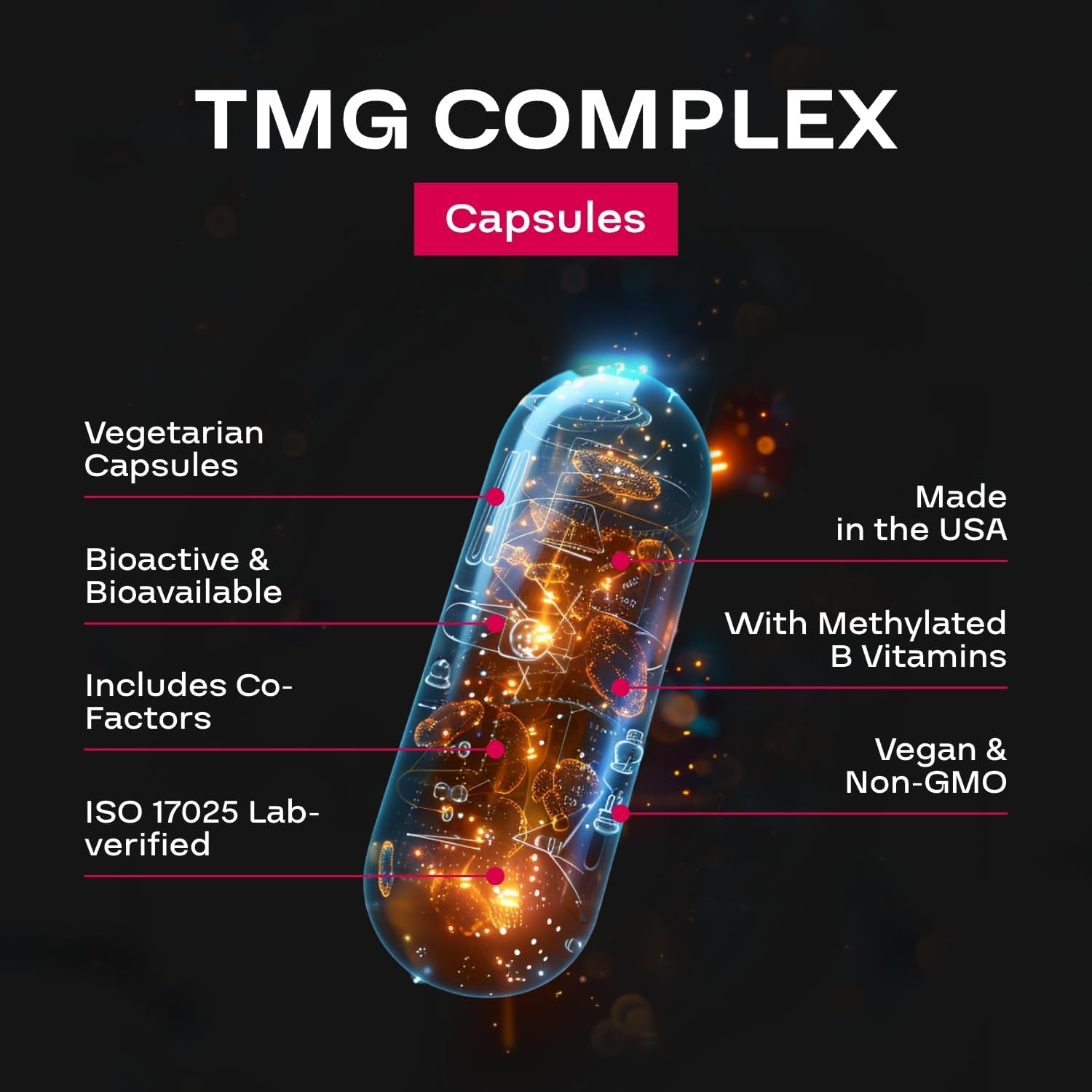 TMG Trimethylglycine con Complejo B Metilado - Suplemento de Betaina 500mg con Vitaminas B Metiladas para Apoyo a la Metilación - Vegano y No-GMO (1 Mes)