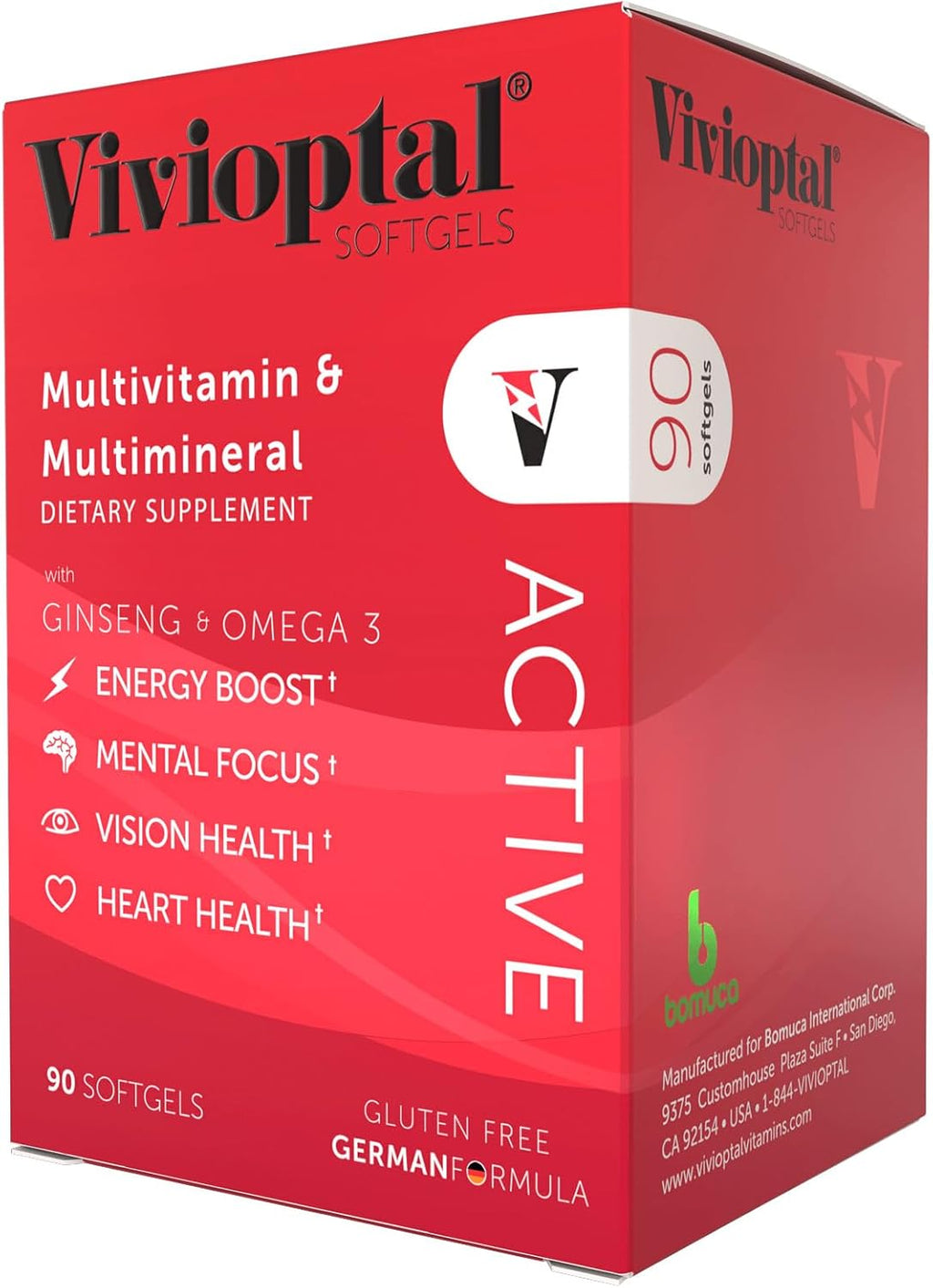Vivioptal Active, 90 Softgels, Multivitamin with Ginseng and Omega-3, German Formula, Gluten-Free
