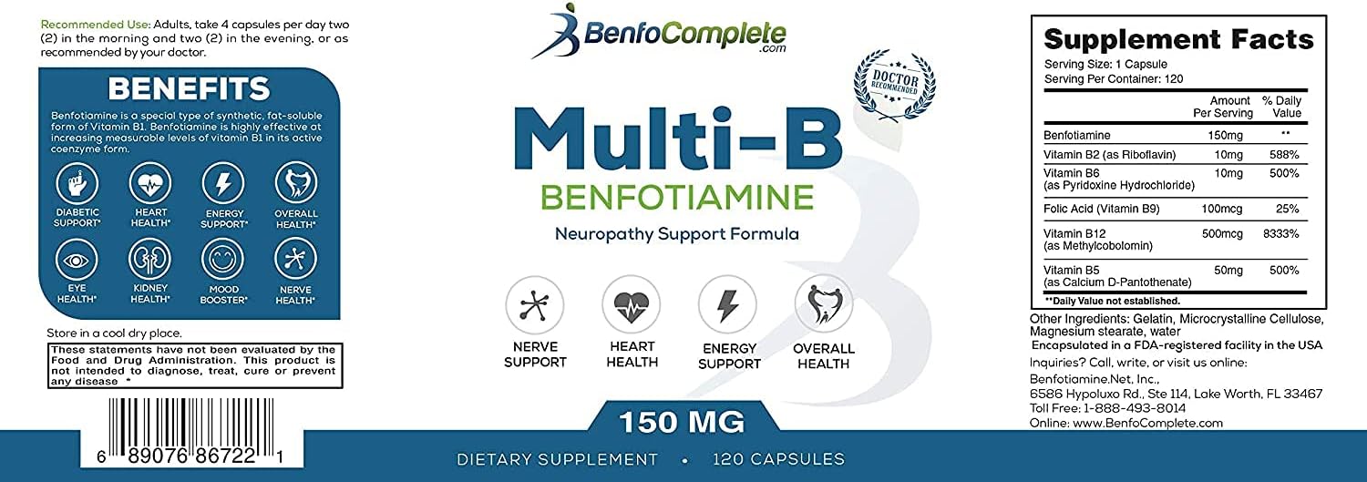 BenfoComplete Benfotiamine Multi-B Neuropathy Support Formula - 360 Cápsulas (Pack de 3)