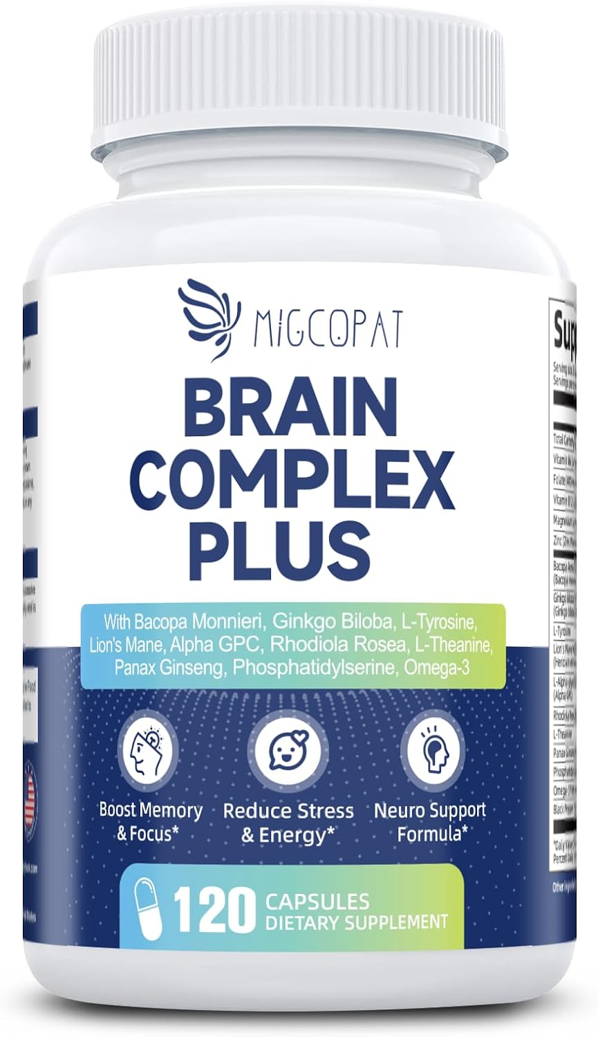 Suplemento Cerebral con Bacopa Monnieri, Lion's Mane y Alpha GPC - Apoya Memoria y Concentración - 120 Cápsulas