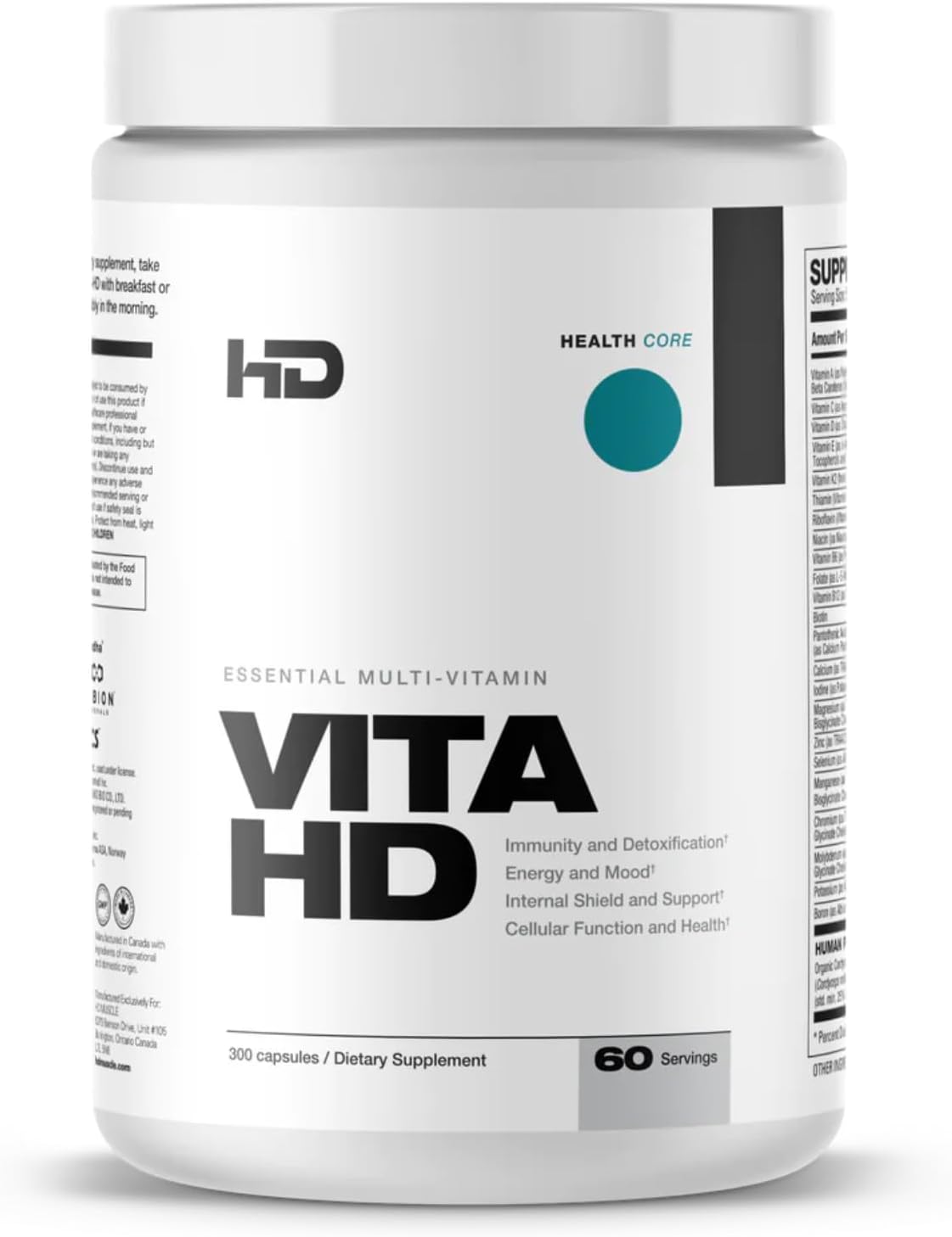HD MUSCLE VitaHD Essential Multivitamin | Multivitamínico para Deportistas con KSM-66 Ashwagandha, Ubiquinol y Setas Orgánicas | 60 Servicios