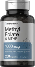 Horbäach Metilfolato | 1000 mcg | 200 Cápsulas | 5-MTHF | Sin Gluten, No-GMO