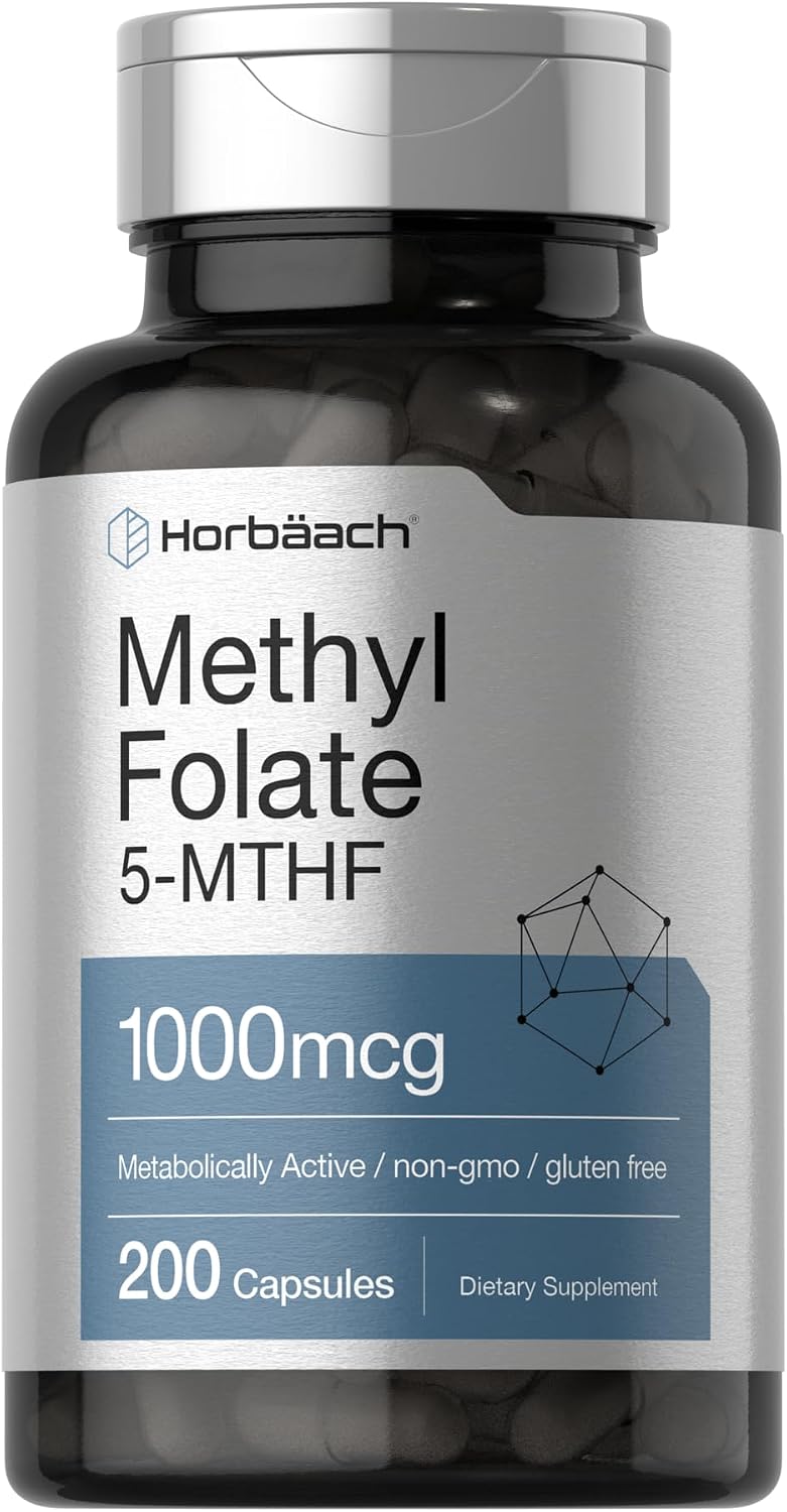 Horbäach Metilfolato | 1000 mcg | 200 Cápsulas | 5-MTHF | Sin Gluten, No-GMO