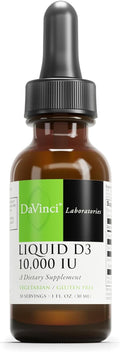 DAVINCI Labs Liquid D3 10.000 UI - Suplemento de Vitamina D3 Líquido - Apoyo Óseo e Inmunitario - Sin Gluten - 30 ml