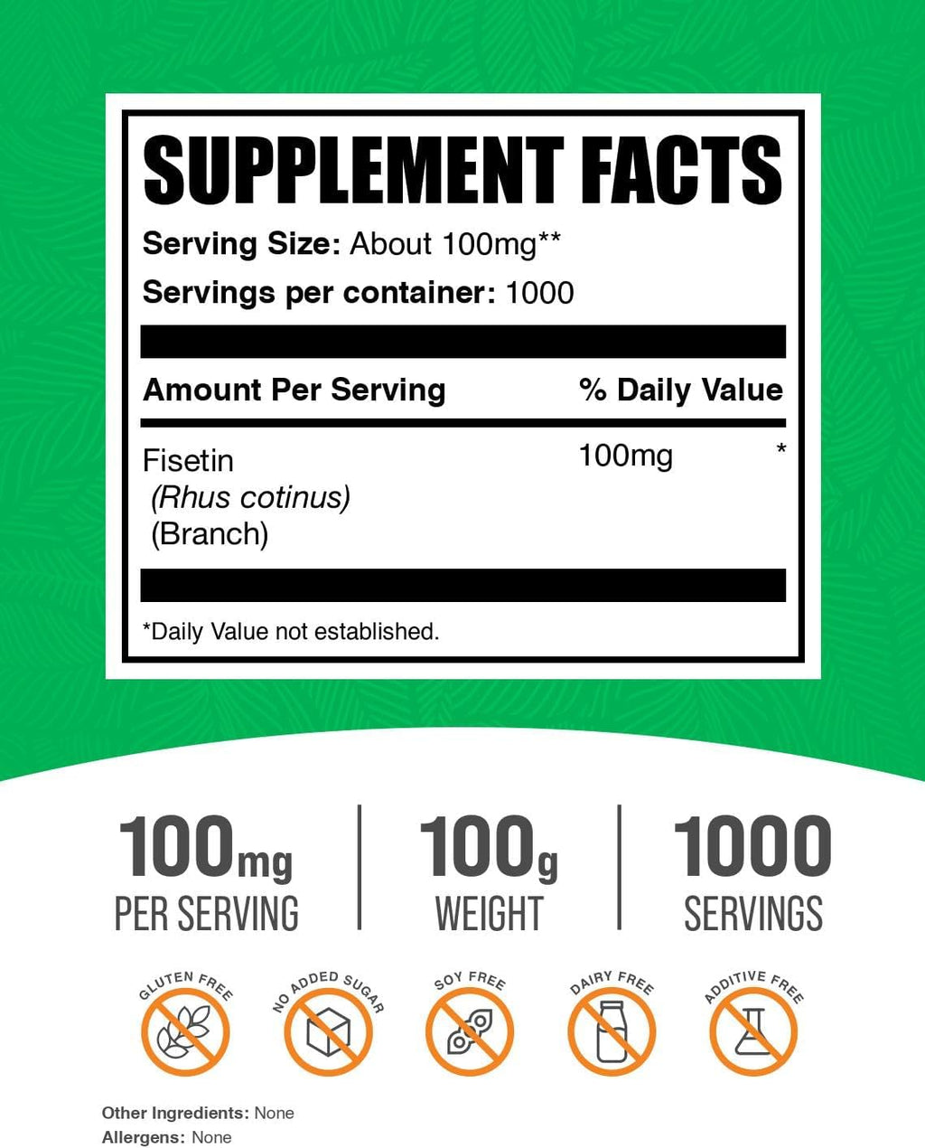 Fisetin en Polvo - Suplemento Antioxidante, 100mg por Ración, Puro y Sin Gluten, 100g (Pack de 1)