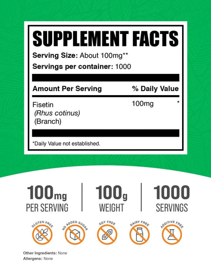 Fisetin en Polvo - Suplemento Antioxidante, 100mg por Ración, Puro y Sin Gluten, 100g (Pack de 1) – Image 2