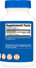 Nutricost Vitamina B1 (Tiamina) 100mg, 120 Cápsulas - Sin Gluten y No-GMO