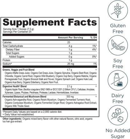 Ancient Nutrition SuperGreens Powder con – Algas: espirulina y chlorella, ricas en proteínas y antioxidantes – Image 2