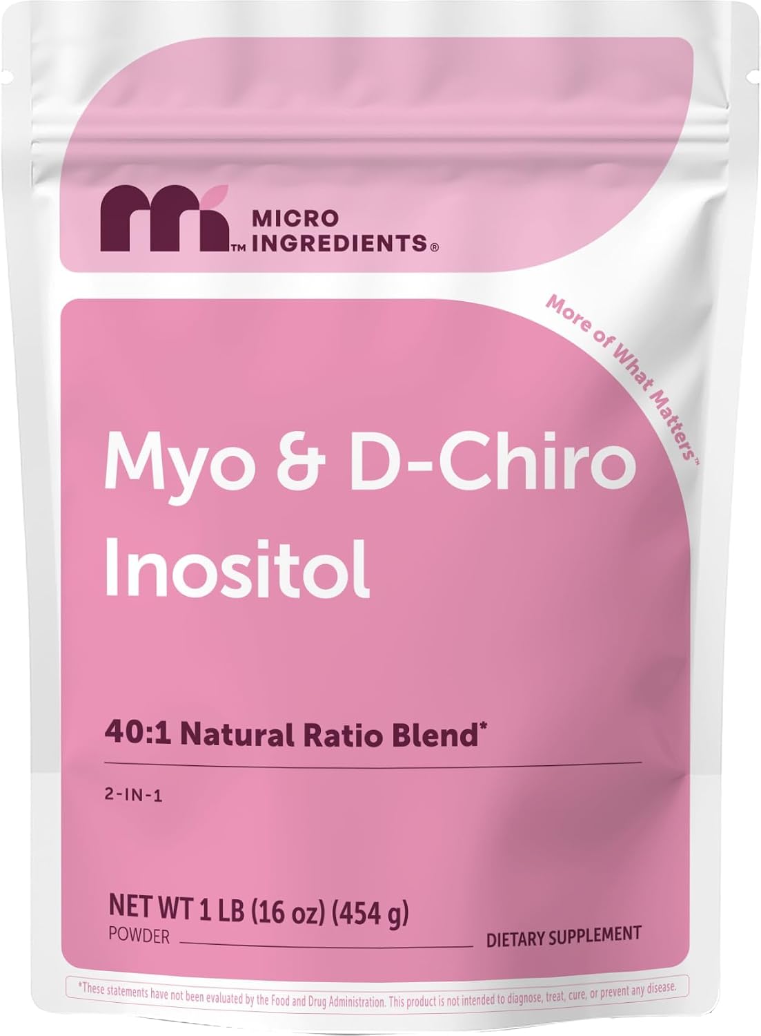Micro Ingredients Myo-Inositol y D-Chiro Inositol en Polvo, Proporción 40:1, 1 Libra (454 g), 221 Dosis