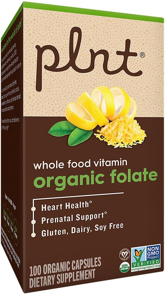 Folate Orgánico - Apoyo Prenatal de Alimentos Integrales - 800mcg de Ácido Fólico (100 Cápsulas)