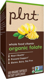 Folate Orgánico - Apoyo Prenatal de Alimentos Integrales - 800mcg de Ácido Fólico (100 Cápsulas)