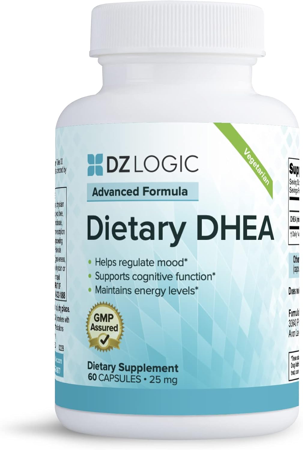 Fórmula Avanzada de DHEA del Dr. Dzugan :: Sin Gluten, Certificado GMP :: 25mg 60 Cápsulas :: Energía, Estado de Ánimo, Función Cognitiva