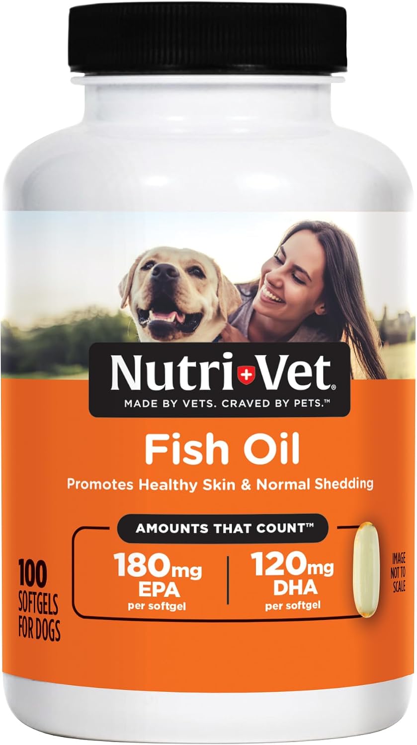 Nutri-Vet Aceite de Pescado para Perros - Suplemento Omega 3 con EPA y DHA, 100 Cápsulas Blandas