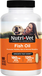 Nutri-Vet Aceite de Pescado para Perros - Suplemento Omega 3 con EPA y DHA, 100 Cápsulas Blandas