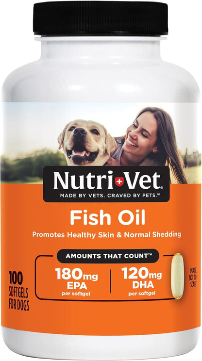 Nutri-Vet Aceite de Pescado para Perros - Suplemento Omega 3 con EPA y DHA, 100 Cápsulas Blandas – Image 1