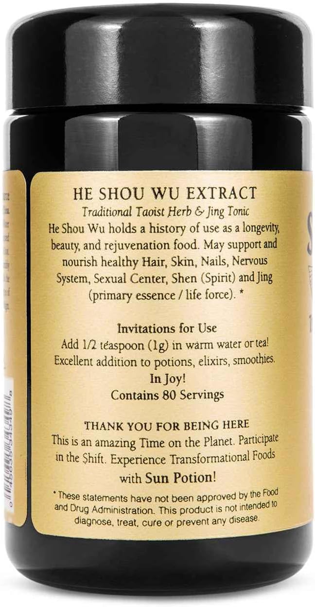 Sun Potion He Shou Wu en polvo – Extracto concentrado 10:1 200g – Raíz de Fo-Ti (Polygonum multiflorum) – Tónico tradicional chino