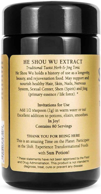 Sun Potion He Shou Wu en polvo – Extracto concentrado 10:1 200g – Raíz de Fo-Ti (Polygonum multiflorum) – Tónico tradicional – Image 2