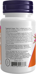 NOW Foods Vitamina D-3 5000 IU, 240 Cápsulas Blandas (Pack de 3)