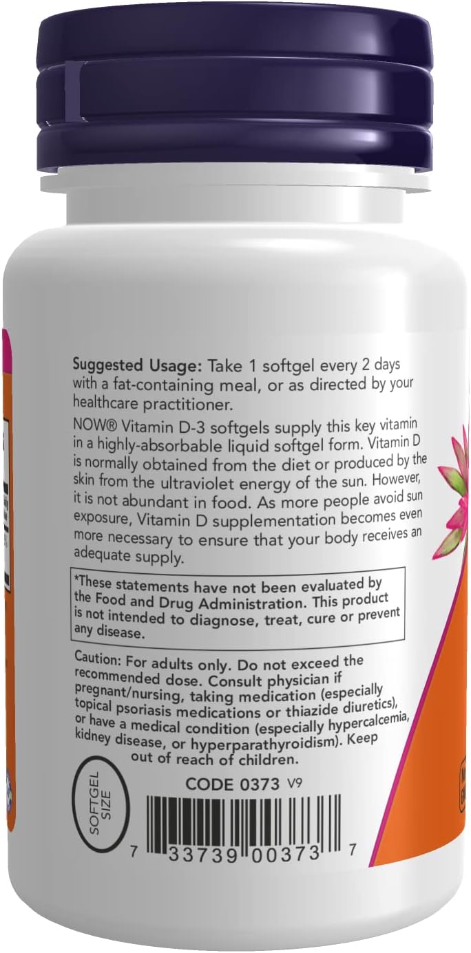 NOW Foods Vitamina D-3 5000 IU, 240 Cápsulas Blandas (Pack de 3)