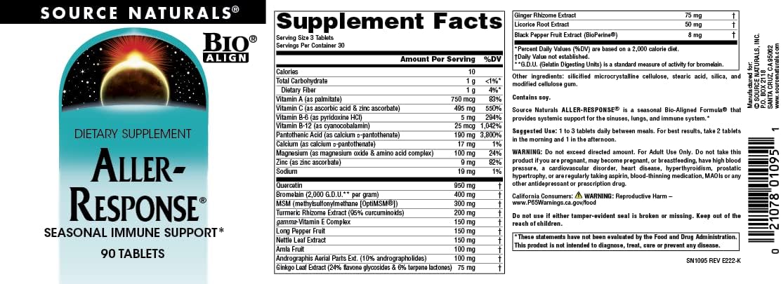 Source Naturals Aller-Response - Apoyo Inmunológico Estacional - 90 Comprimidos – Image 4