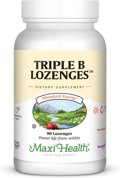 Maxi Health Triple B Lozenges - Complejo B con B12, B6 y Biotina - Sabor Fresa - 180 Pastillas - Kosher – Image 4