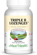 Maxi Health Triple B Lozenges - Vitamina B12, B6 y Biotina - Sabor Fresa - 90 Comprimidos Masticables - Kosher