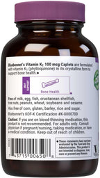 Bluebonnet Vitamina K1 100 mcg – Filoqinona Crystalline – 100 Caplets Veganos