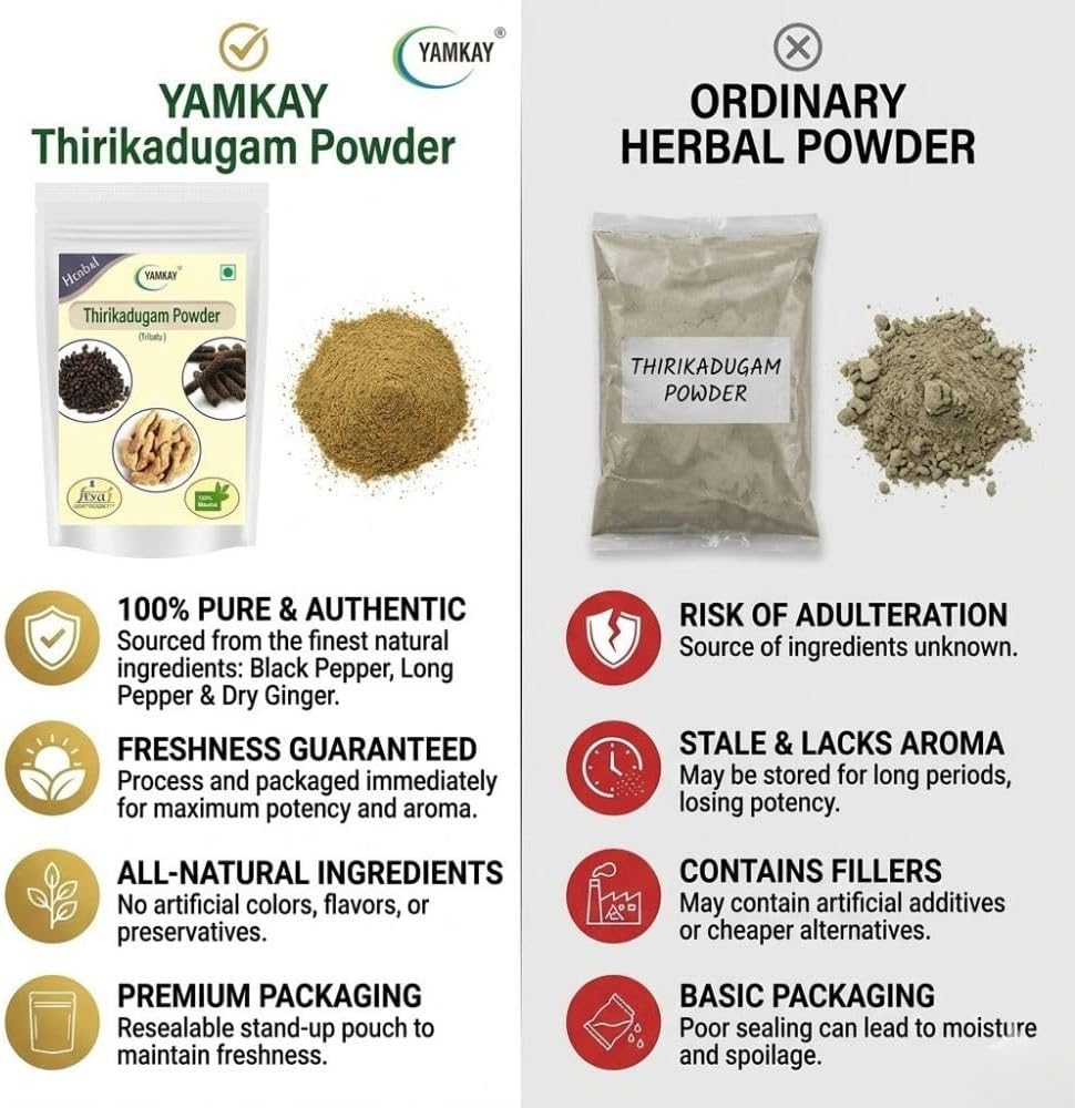 YAMKAY Thirikadugam en Polvo 300g – Trikatu Churna – Mezcla Herbal de Tres Pimientos y Jengibre