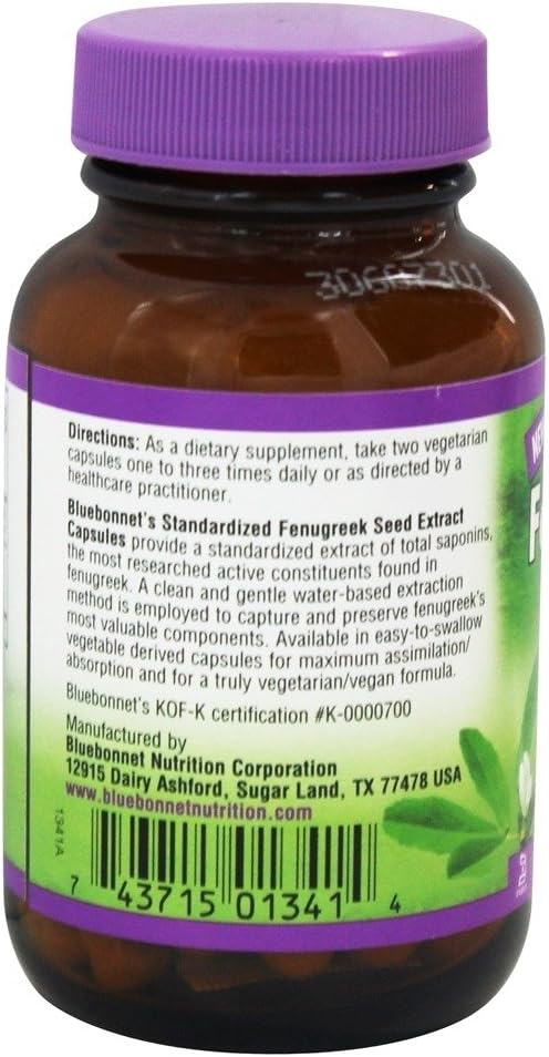Bluebonnet Extracto Estandarizado de Semilla de Fenogreco 600 mg - 60 Cápsulas Vegetales
