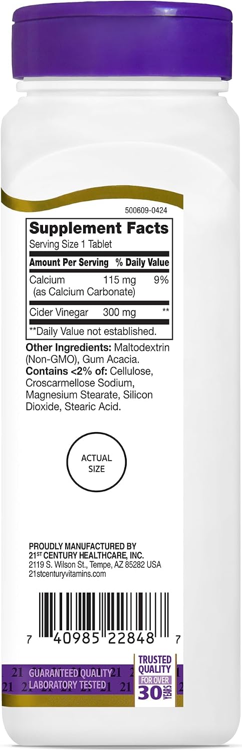 21st Century Vinagre de Manzana 300 mg Comprimidos, 250 Unidades