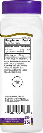 21st Century Vinagre de Manzana 300 mg Comprimidos, 250 Unidades