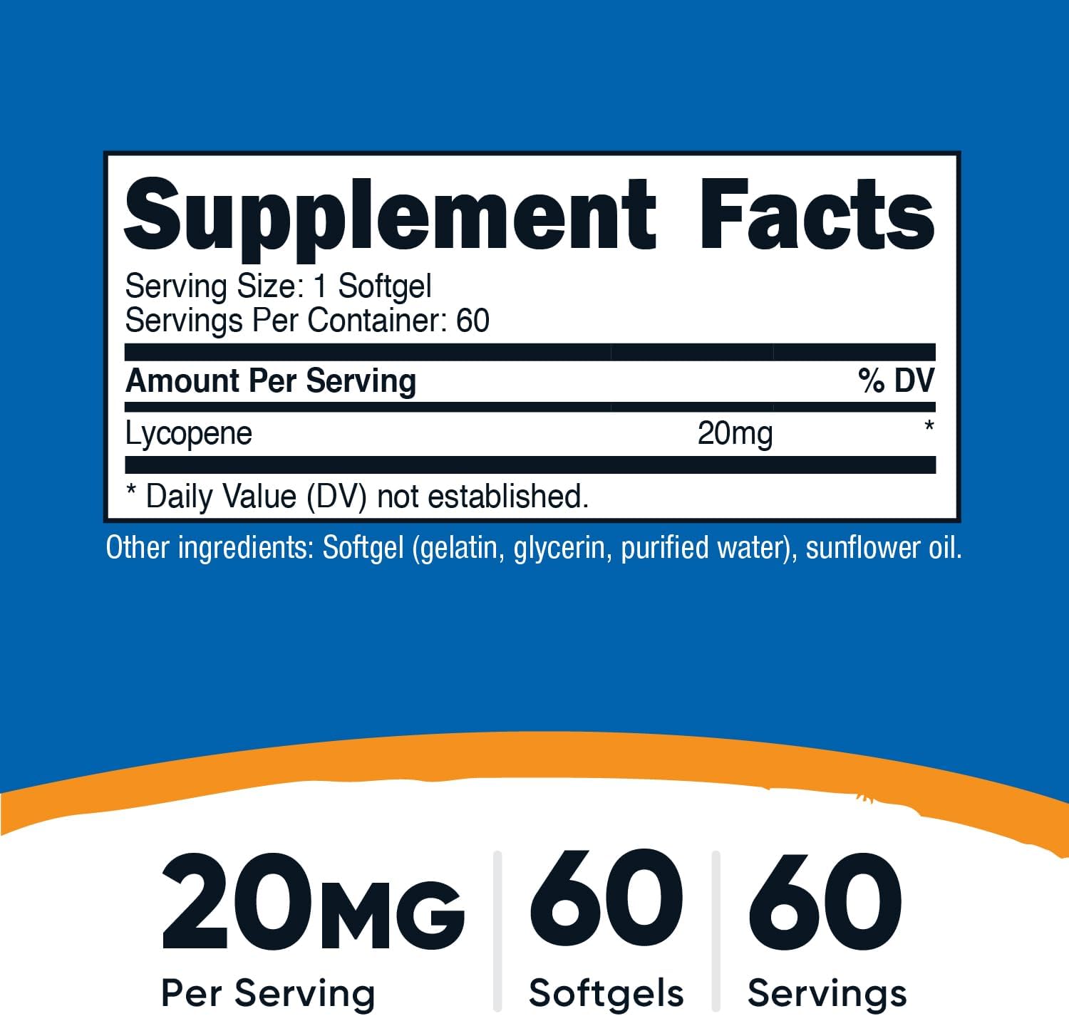 Nutricost Licopeno 20 mg - 60 Cápsulas Blandas - Sin Gluten, No GMO