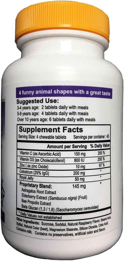 Nutripia Kidmune – 180 Comprimidos Masticables para la Defensa Infantil con Saúco, Colostro, Propóleo, Beta Glucano, Astrágalo, Vitamina C, D y Zinc