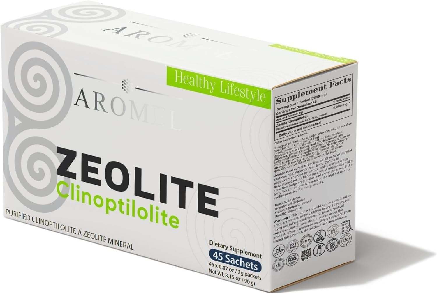 aromel Zeolite Powder Clinoptilolite - 45 Sobres de Polvo Ultrafino (<1 µm) | Clinoptilolita 95% | 3X Activado