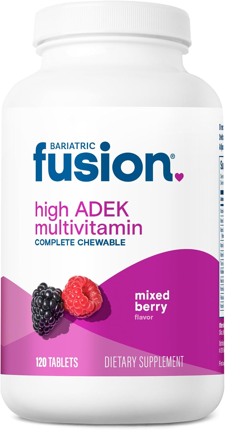 Bariatric Fusion Chewable Multivitamin with High Doses of Vitamins ADEK, Iron, and Calcium - Mixed Berry Flavor - 120 Tablets (1 Month Supply)