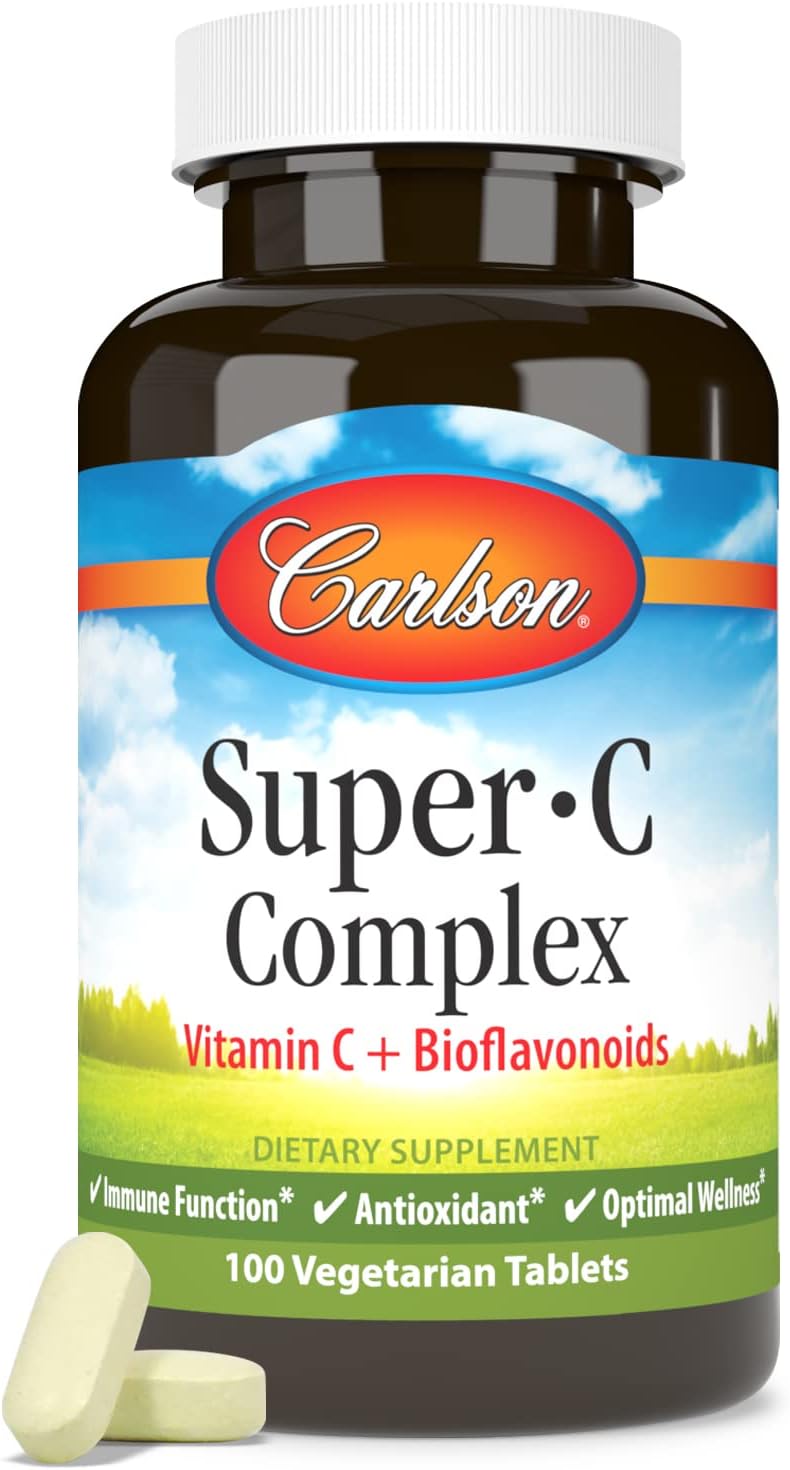 Carlson Super-C Complex - Vitamina C + Bioflavonoides, 100 Comprimidos Vegetarianos