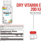 SOLARAY Dry Vitamin E 200 IU with Mixed Tocopherols, 100 Capsules