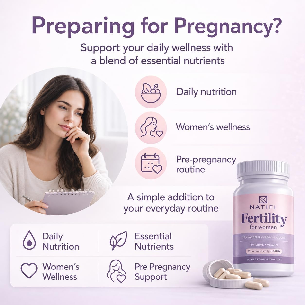 Natifi Conception - Vitaminas Prenatales de Fertilidad, Regulan el Ciclo y Equilibran Hormonas, 60 Cápsulas